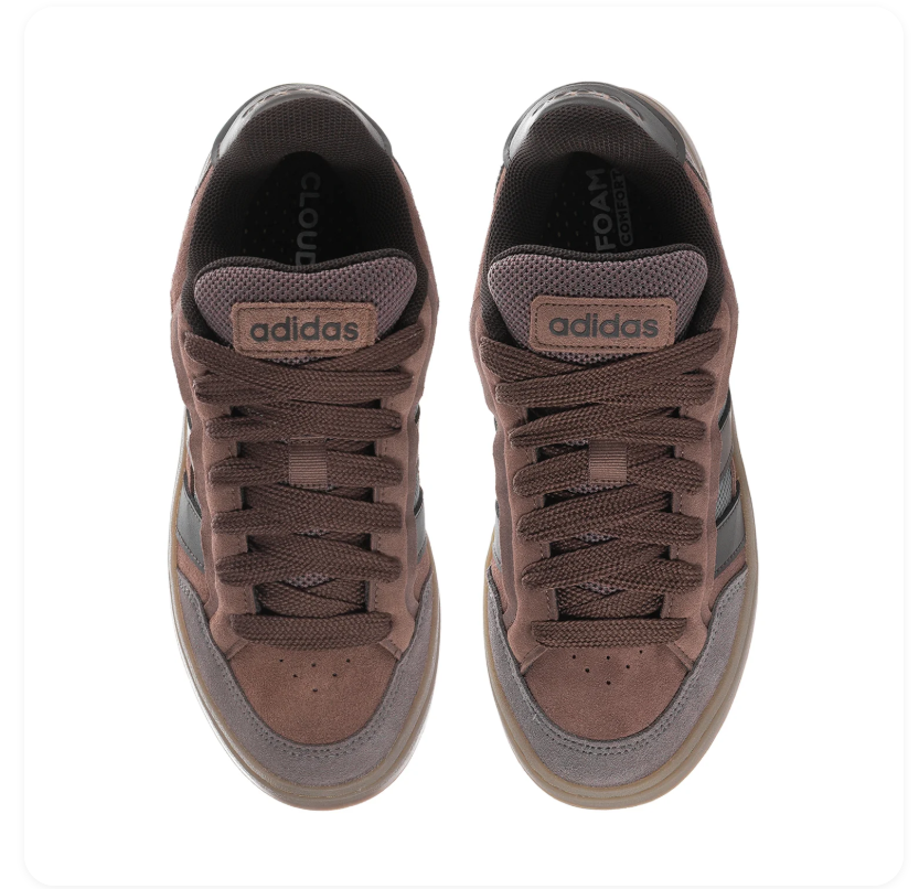 adidas Brown & Grey Low-Top Sneakers with Dark Stripes & Gum Sole