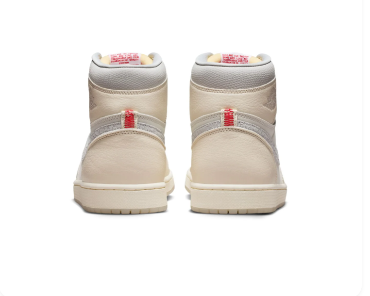 Air Jordan 1 High Cream & Grey Sneakers with Red Accents