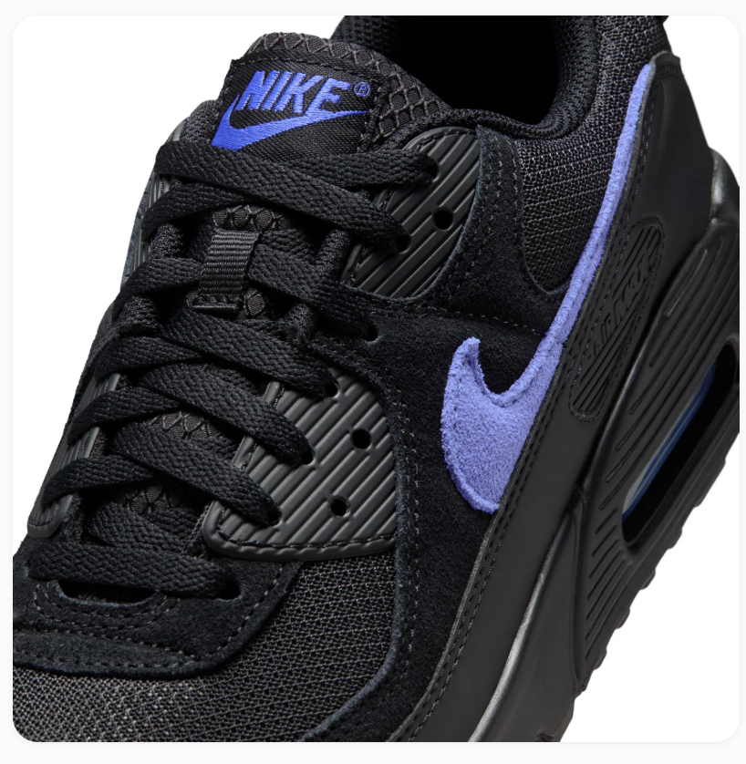 Nike Air Max 90 Black Sneakers with Purple Swoosh