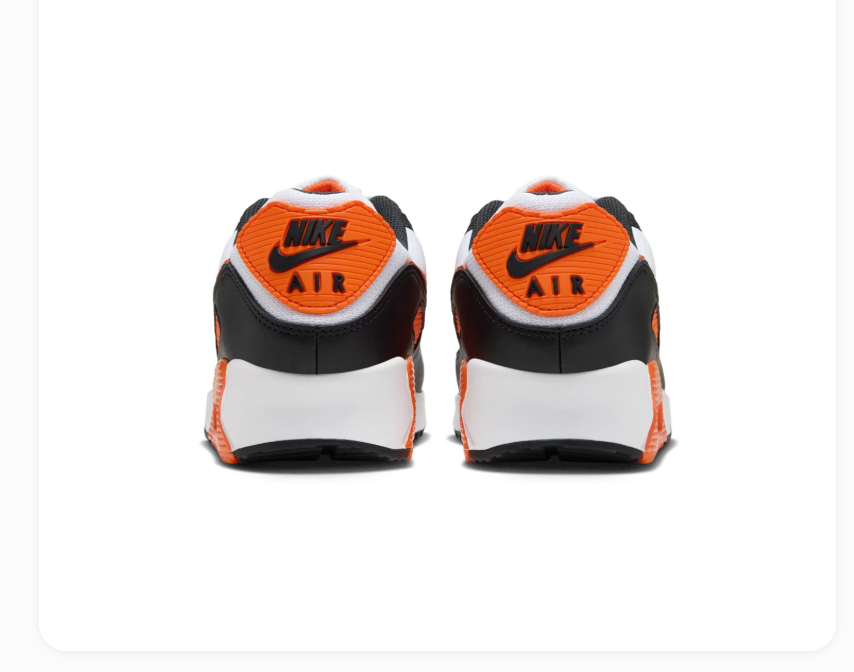Nike Air Max 90 Black & White Sneakers with Orange Accents