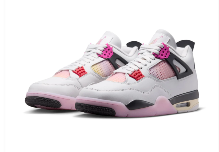 Air Jordan 4 White & Pink Sneakers with Gradient Accents