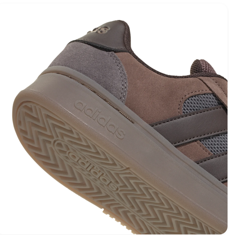adidas Brown & Grey Low-Top Sneakers with Dark Stripes & Gum Sole