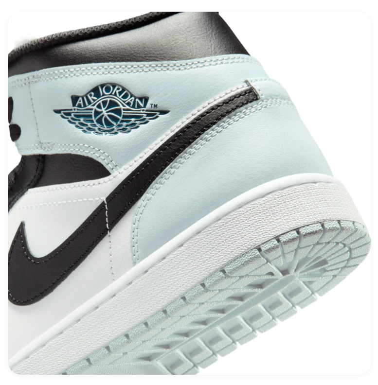 Air Jordan 1 Mid Ice Blue, Black & White Sneakers