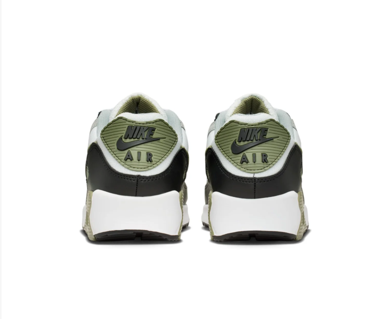 Nike Air Max 90 White & Grey Sneakers with Olive Green Accents
