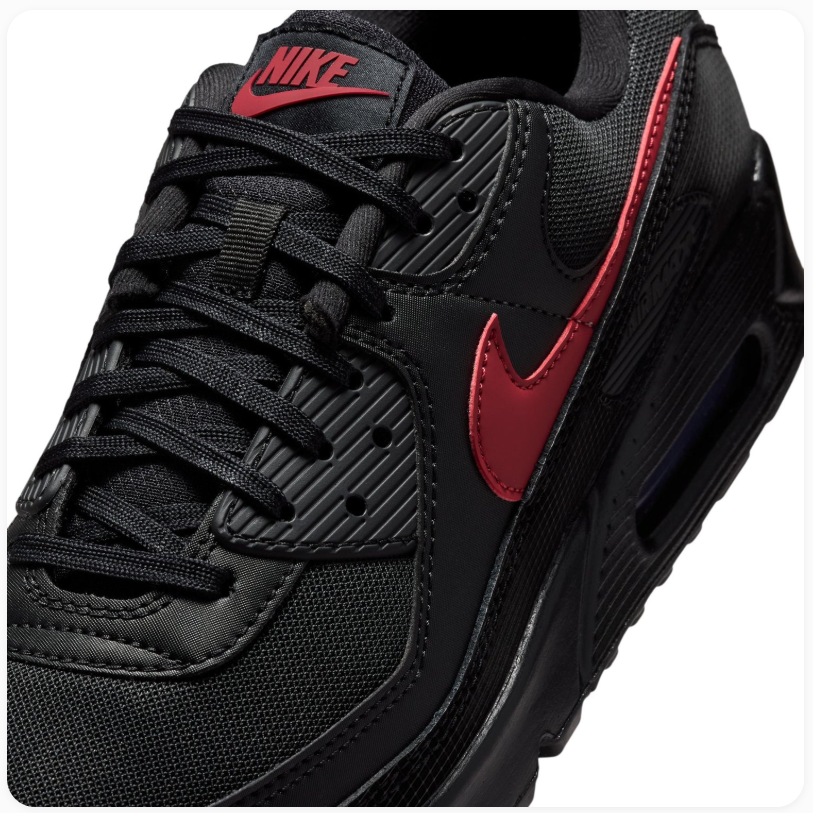 Nike Air Max 90 Black Sneakers with Red Swoosh