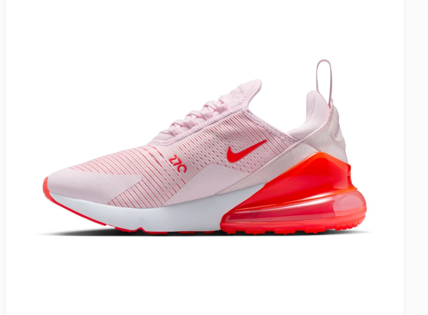Nike Air Max 270 Light Pink Sneakers with Bright Coral Heel
