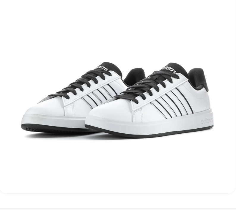 adidas White & Black Low-Top Sneakers with Outlined Stripes