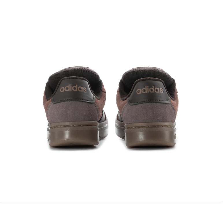 adidas Brown & Grey Low-Top Sneakers with Dark Stripes & Gum Sole