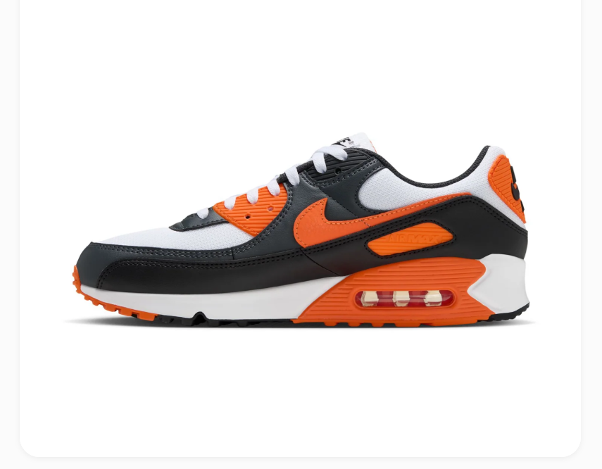 Nike Air Max 90 Black & White Sneakers with Orange Accents