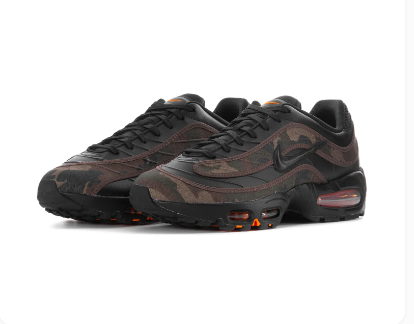 Nike Air Max Black & Brown Camo Sneakers with Orange Accents