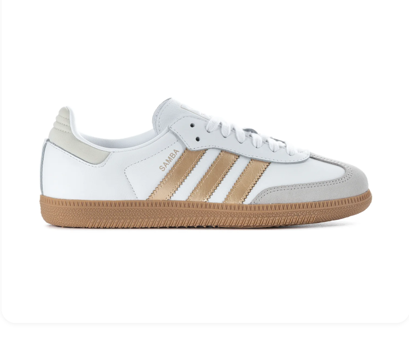 adidas Samba White & Metallic Gold Sneakers with Gum Sole