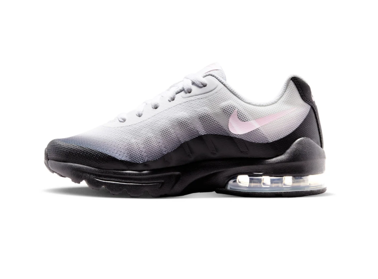 Nike Air Max White & Black Gradient Sneakers with Pale Pink Swoosh
