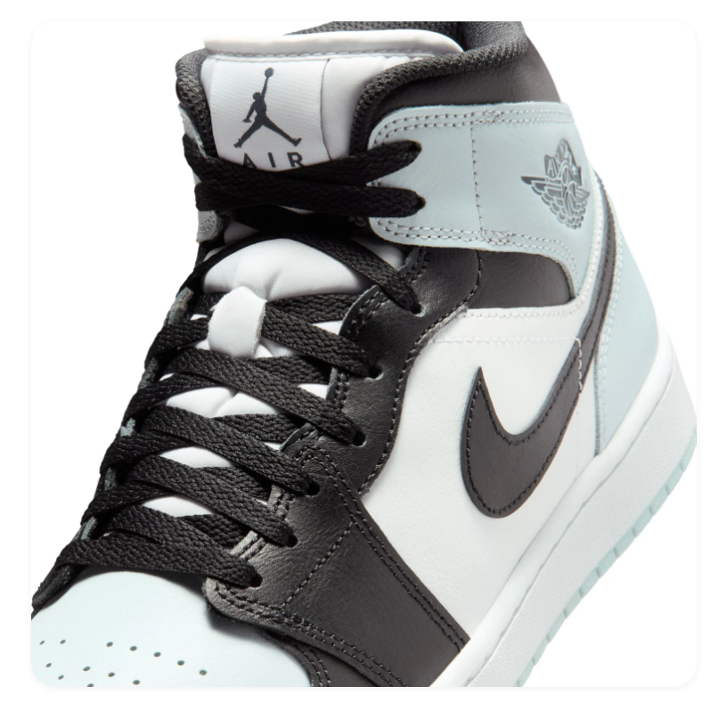 Air Jordan 1 Mid Ice Blue, Black & White Sneakers