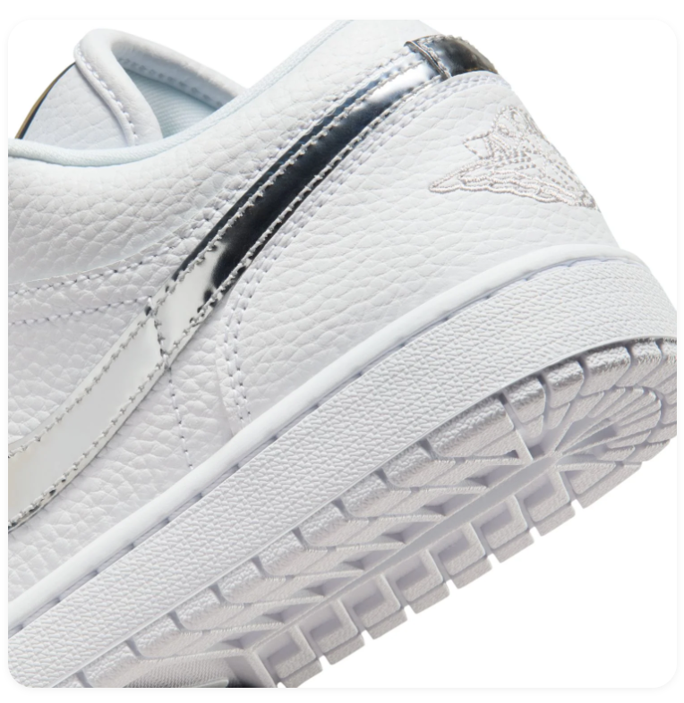 Air Jordan 1 Low White & Metallic Silver Sneakers