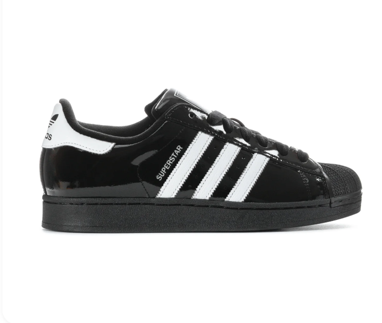 adidas Superstar Glossy Black & White Shell-Toe Sneakers