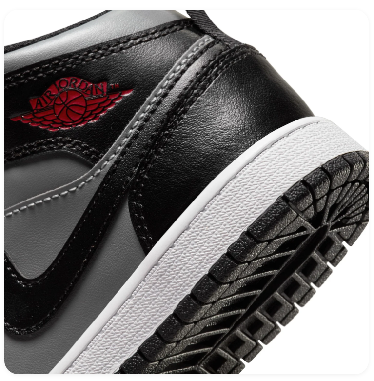 Air Jordan 1 Mid Black & Grey Sneakers with Red Accents