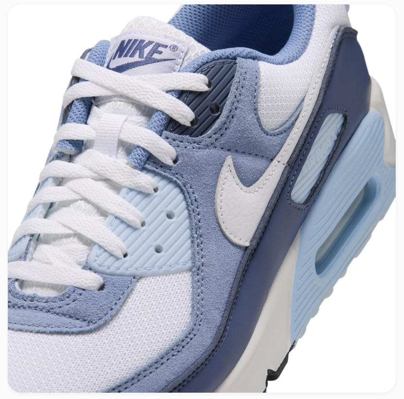 Nike Air Max 90 White & Blue Sneakers with Navy Overlays