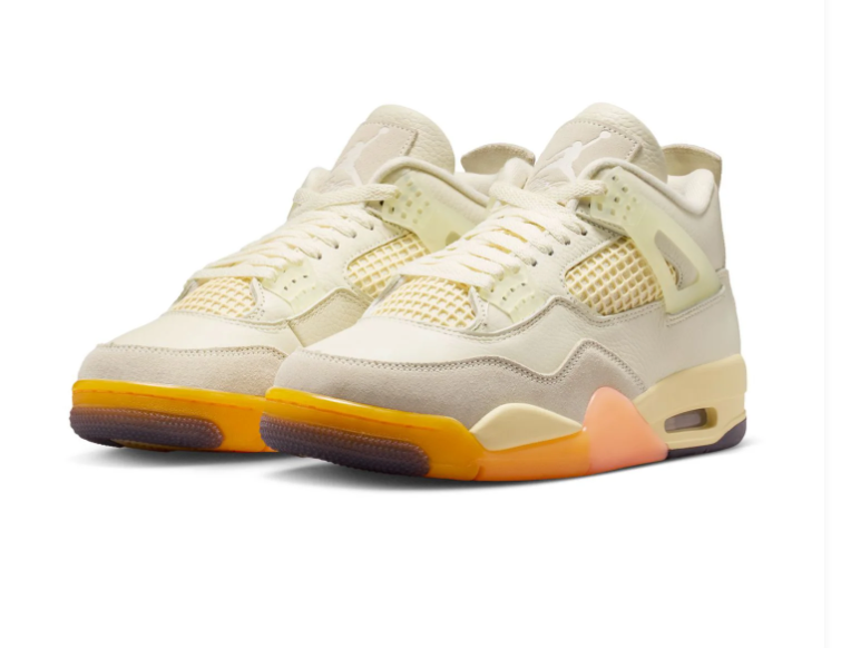 Air Jordan 4 Cream Sneakers with Peach & Orange Accents