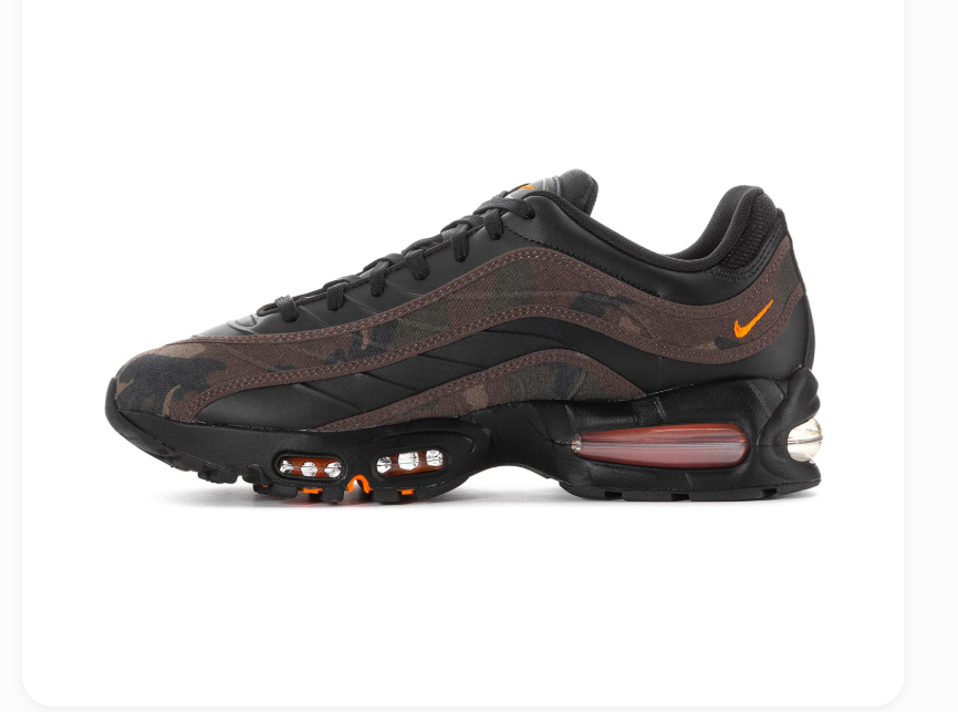 Nike Air Max Black & Brown Camo Sneakers with Orange Accents