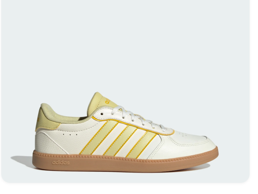 adidas White & Pale Yellow Low-Top Sneakers with Gum Sole