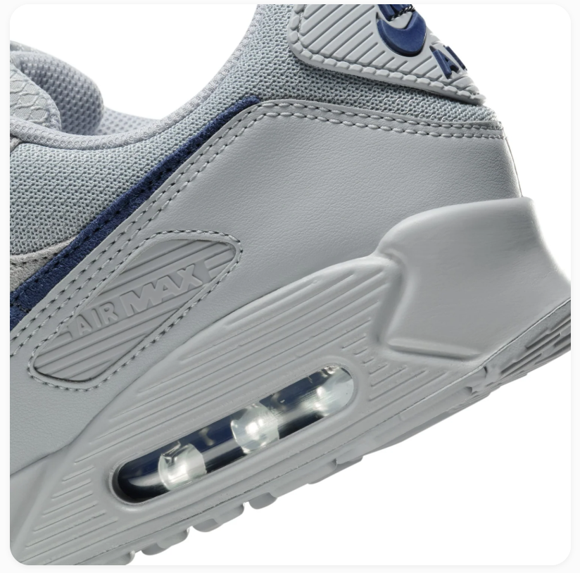 Nike Air Max 90 Light Grey Sneakers with Navy Swoosh