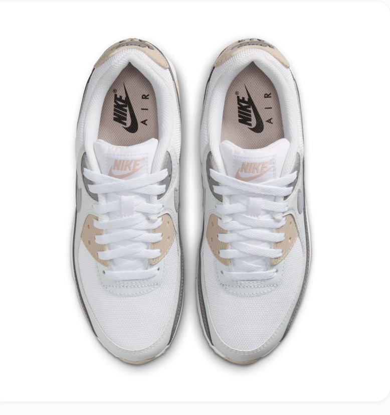 Nike Air Max 90 White & Grey Sneakers with Beige Accents