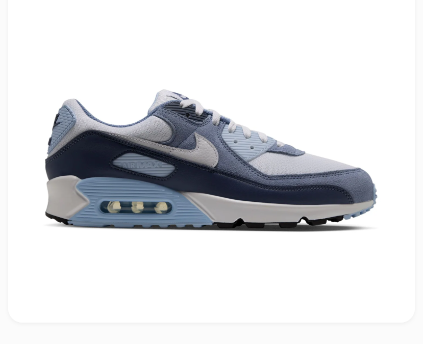 Nike Air Max 90 White & Blue Sneakers with Navy Overlays