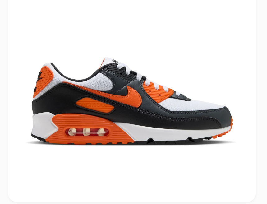 Nike Air Max 90 Black & White Sneakers with Orange Accents