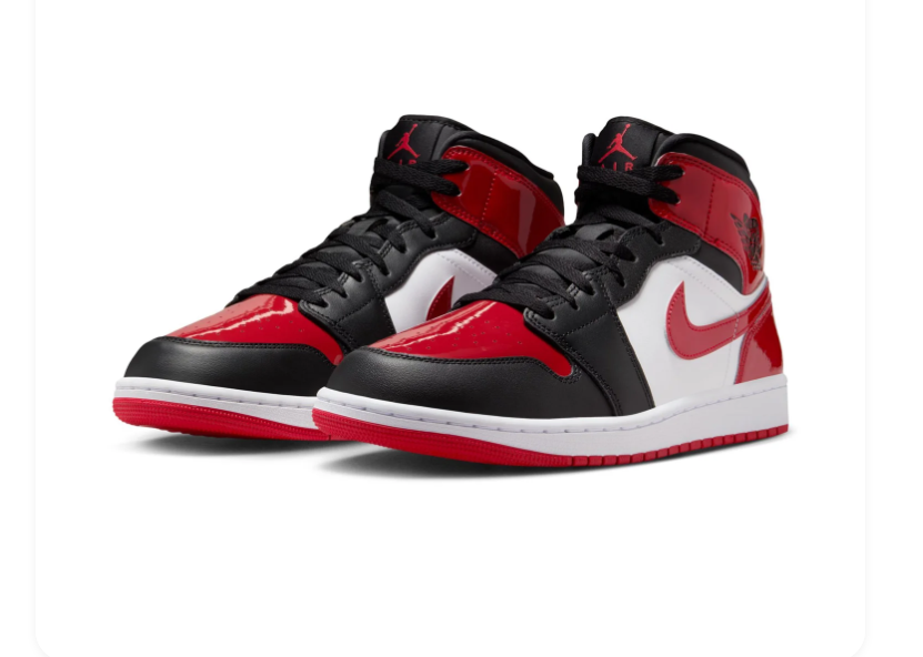 Air Jordan 1 Mid Glossy Red, Black & White Sneakers