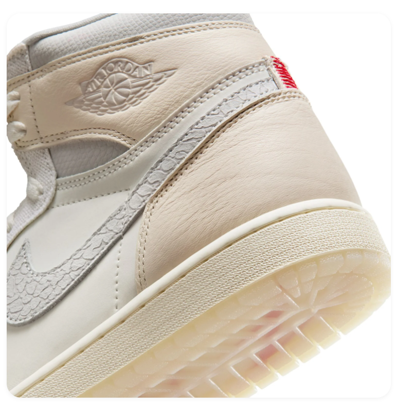 Air Jordan 1 High Cream & Grey Sneakers with Red Accents