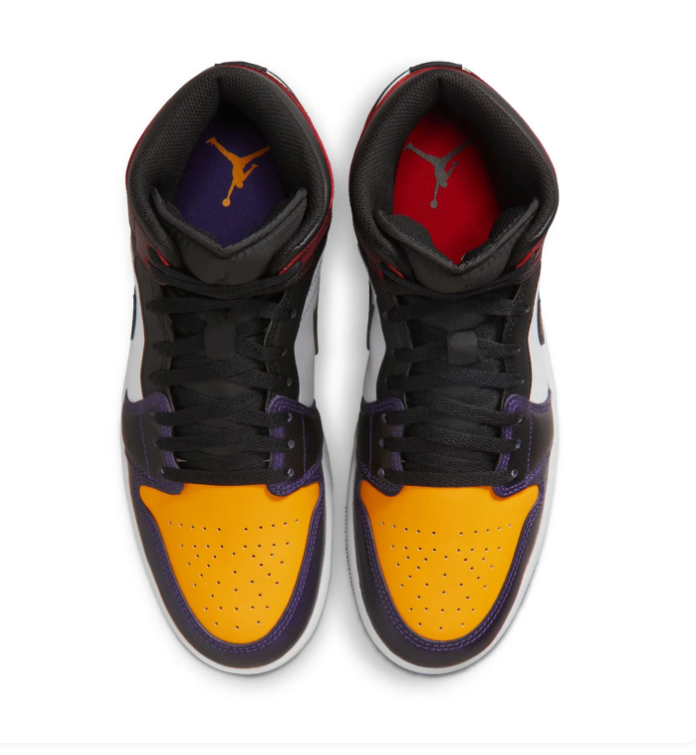 Air Jordan 1 Mid Black & White Sneakers with Yellow and Purple Accents