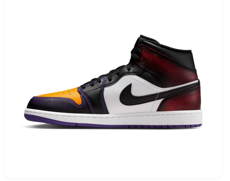 Air Jordan 1 Mid Black & White Sneakers with Yellow and Purple Accents