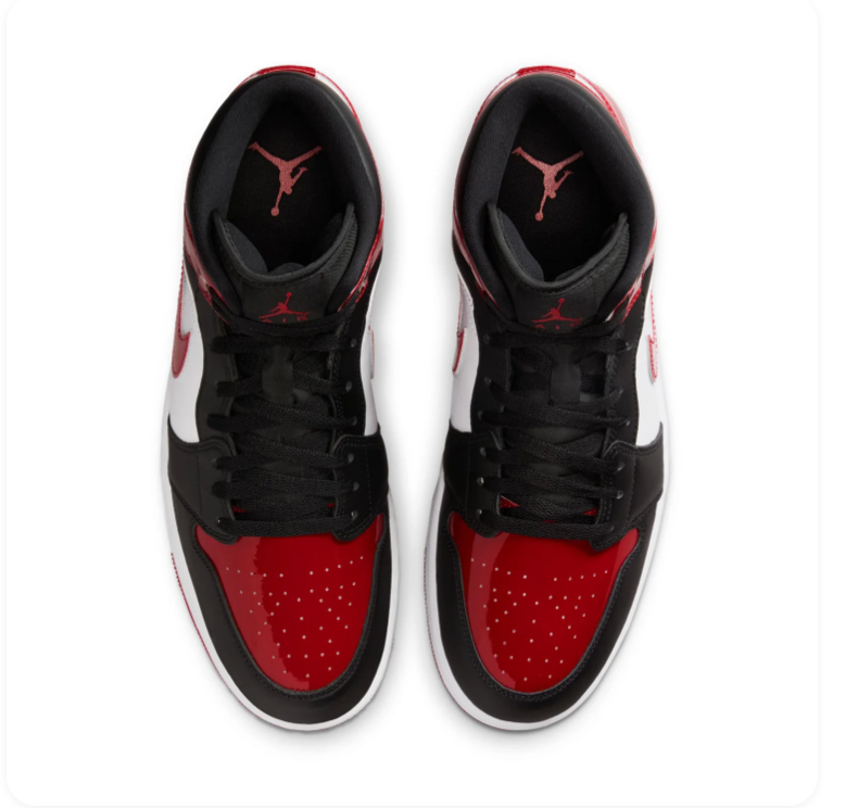 Air Jordan 1 Mid Glossy Red, Black & White Sneakers