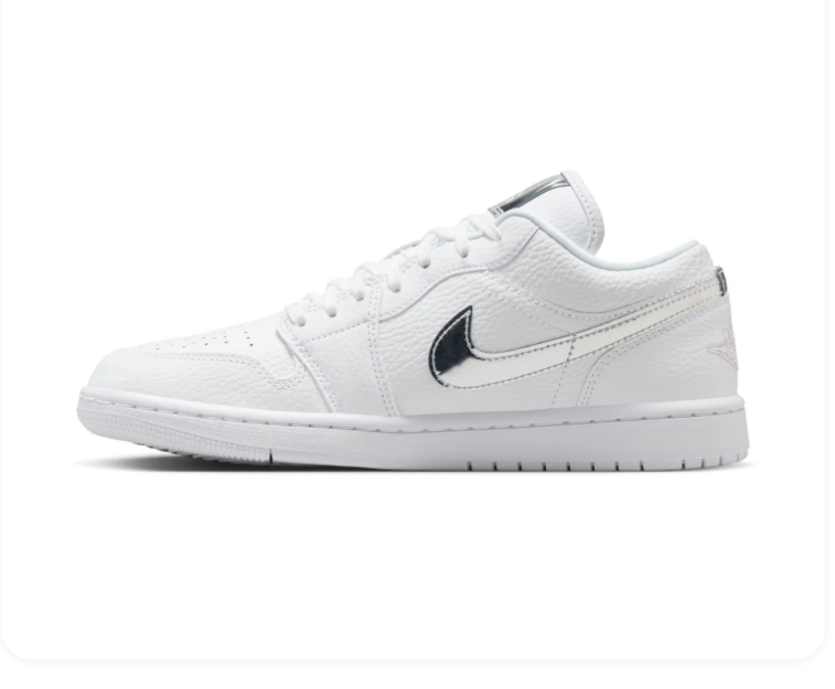 Air Jordan 1 Low White & Metallic Silver Sneakers