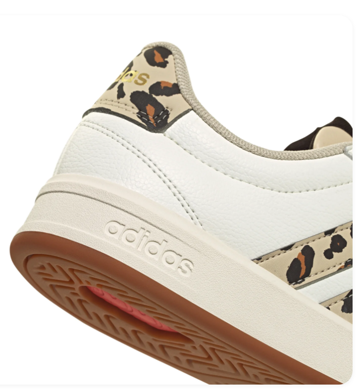 adidas White Sneakers with Leopard-Print Stripes & Gum Sole