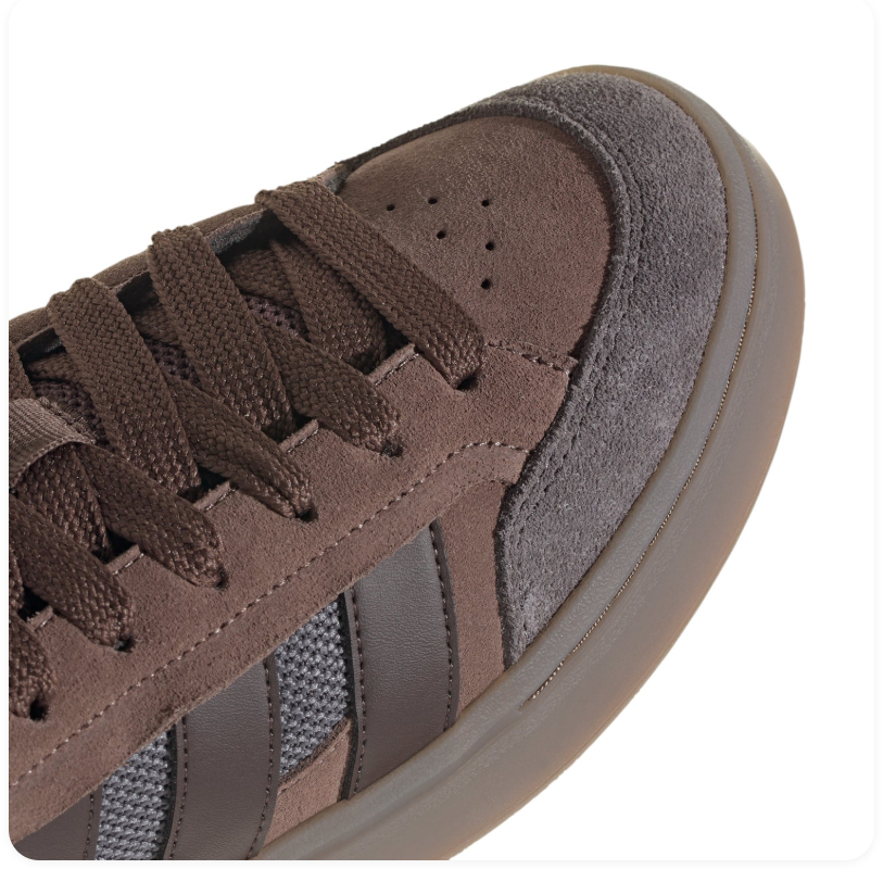adidas Brown & Grey Low-Top Sneakers with Dark Stripes & Gum Sole