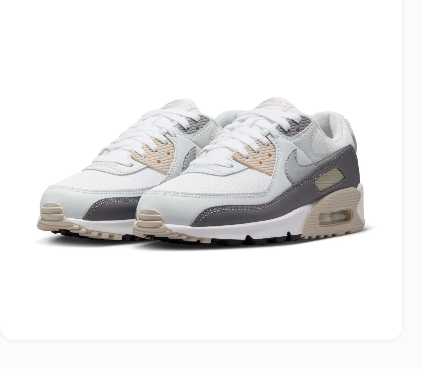 Nike Air Max 90 White & Grey Sneakers with Beige Accents