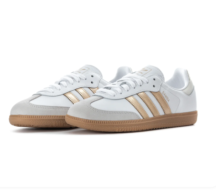 adidas Samba White & Metallic Gold Sneakers with Gum Sole