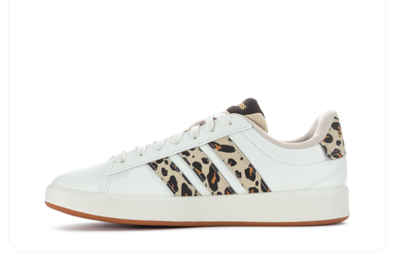 adidas White Sneakers with Leopard-Print Stripes & Gum Sole