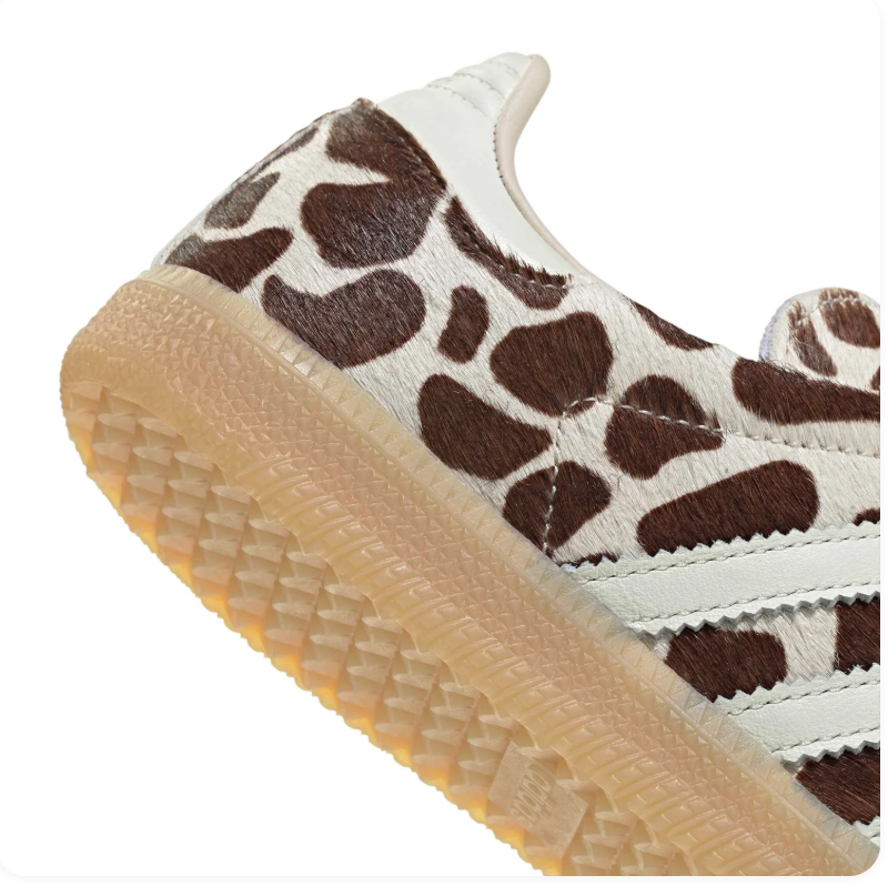 adidas Brown & Cream Cow-Print Sneakers with Light Blue Laces & Gum Sole