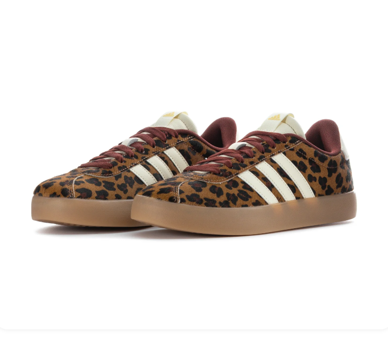 adidas Leopard-Print Sneakers with Cream Stripes & Burgundy Laces