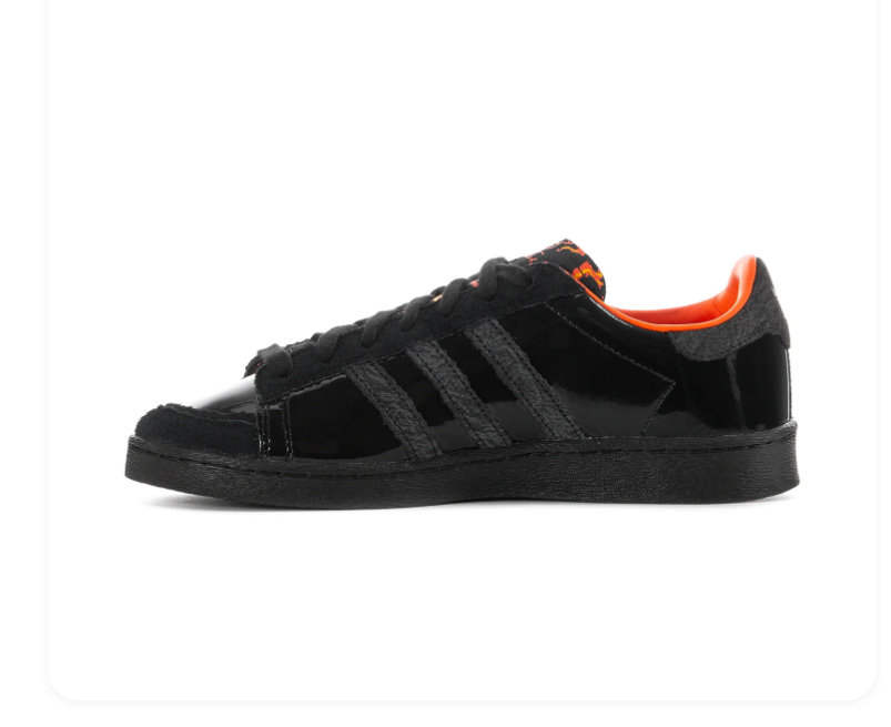 adidas Black Glossy Low-Top Sneakers with Orange Accents