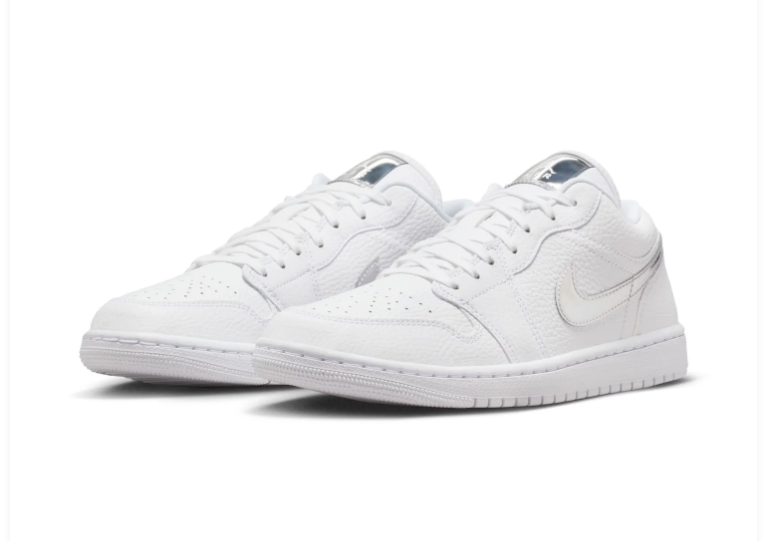 Air Jordan 1 Low White & Metallic Silver Sneakers