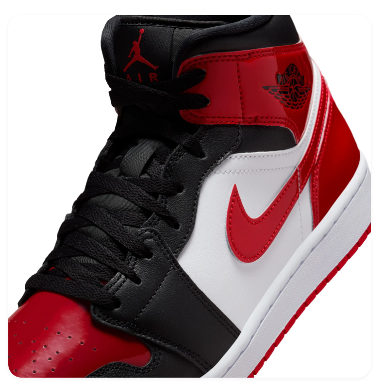 Air Jordan 1 Mid Glossy Red, Black & White Sneakers