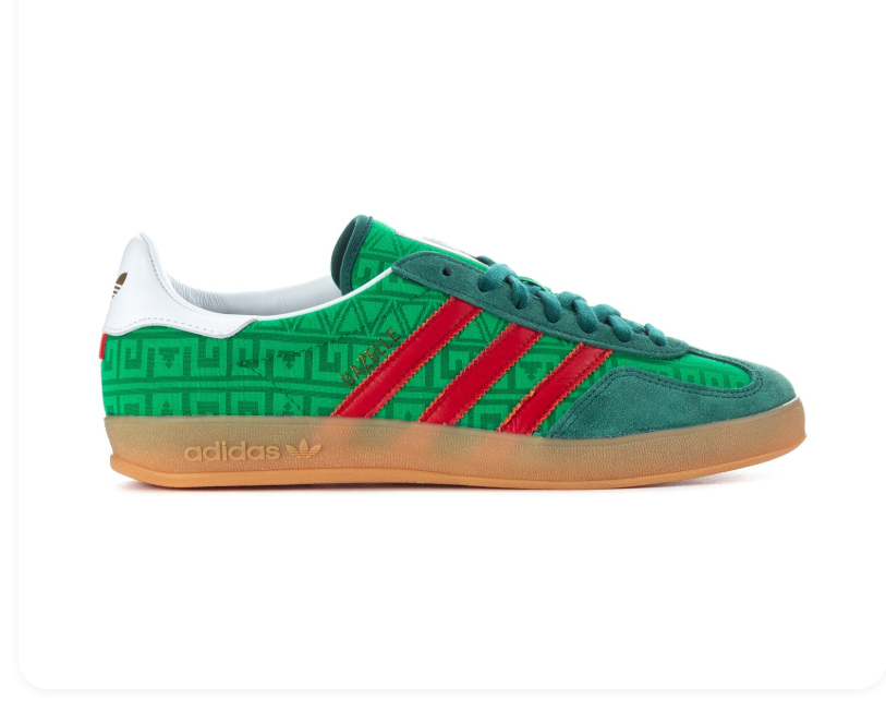 adidas Green Patterned Sneakers with Red Stripes & Gum Sole