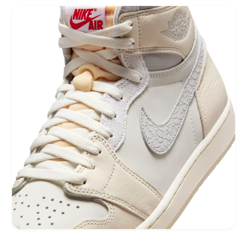 Air Jordan 1 High Cream & Grey Sneakers with Red Accents