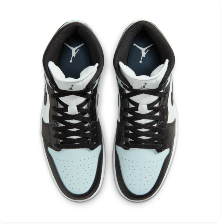 Air Jordan 1 Mid Ice Blue, Black & White Sneakers
