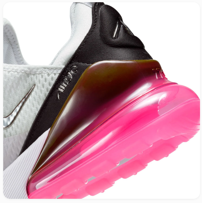 Nike Air Max 270 White Sneakers with Hot Pink Heel Air Unit
