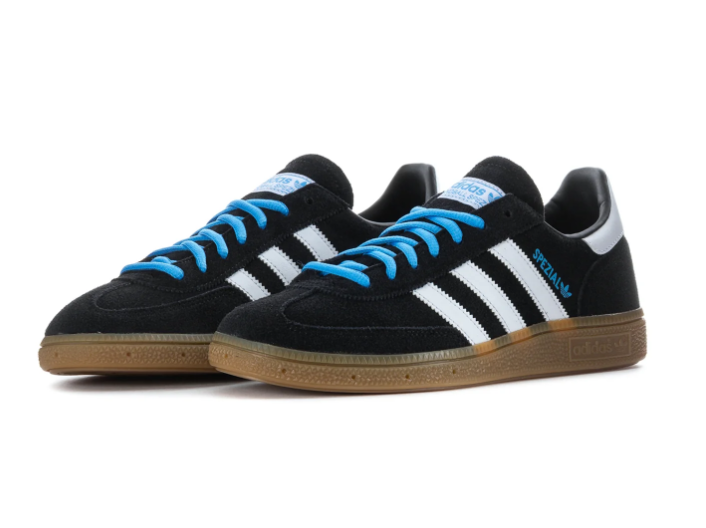 adidas Handball Spezial Black & White Sneakers with Blue Laces & Gum Sole