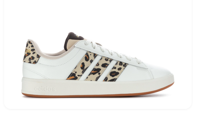 adidas White Sneakers with Leopard-Print Stripes & Gum Sole